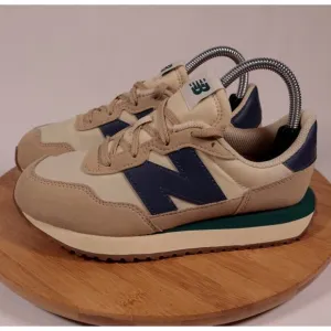 New Balance 237 Running Sneakers Shoes Men 4.5 (womens 6 equiv) tan Blue Suede