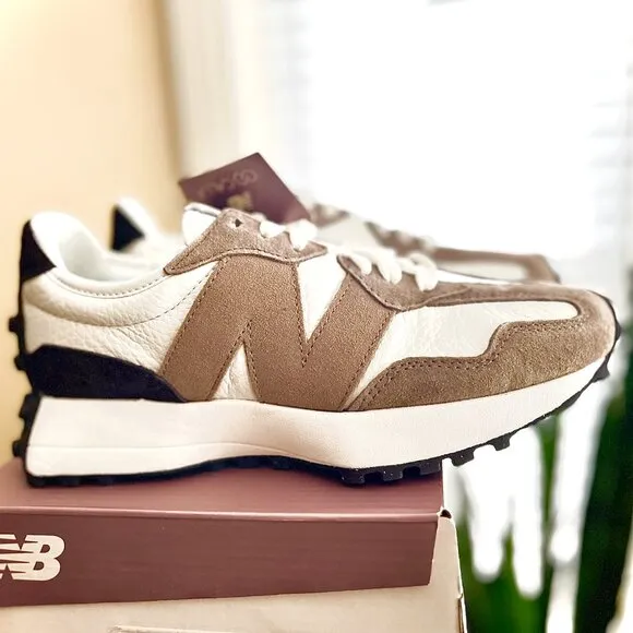 New Balance 327 Special Edition Women Sneaker Shoes White Leather Brown …