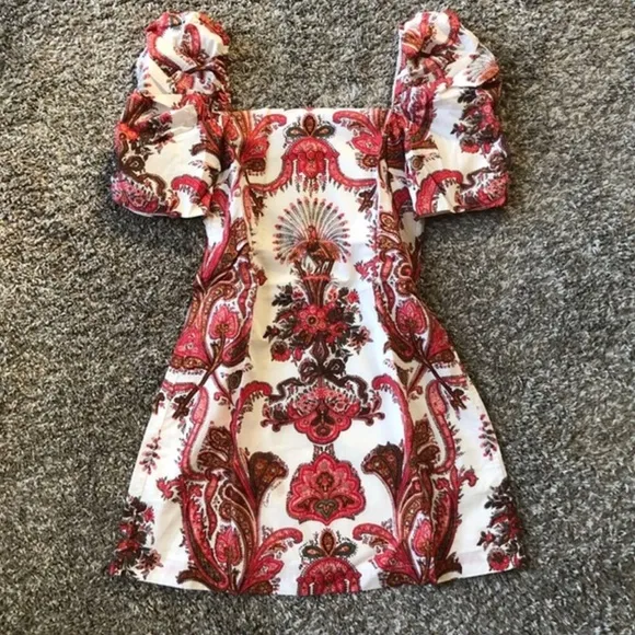 NEW Cara Cara Kelly Mini Dress - Peacock Coral Floral Red White Cotton Party