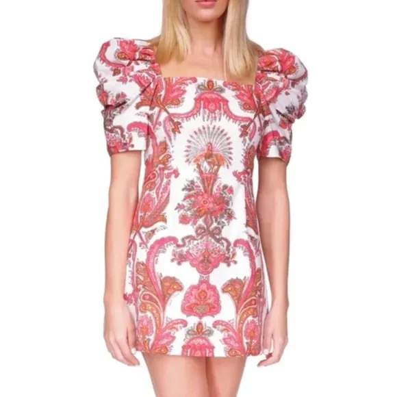 NEW Cara Cara Kelly Mini Dress - Peacock Coral Floral Red White Cotton Party