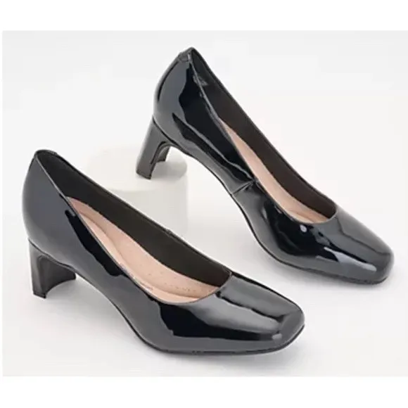 New Clarks Collection Kyndall Iris Patent Leather Pumps Black Foam Size 11M