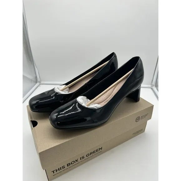 New Clarks Collection Kyndall Iris Patent Leather Pumps Black Foam Size 11M
