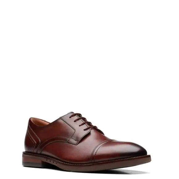NEW CLARKS men's un hugh cap shoes in mahogany