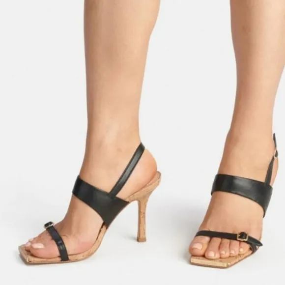 New! Coach Kit Sandal Womens 6 black gold leather sling back heel sandals