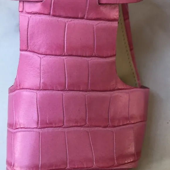 NEW Cole Hann Pink Embossed Leather Croc Block Heel Sandals Ankle Strap 7.5 NEW