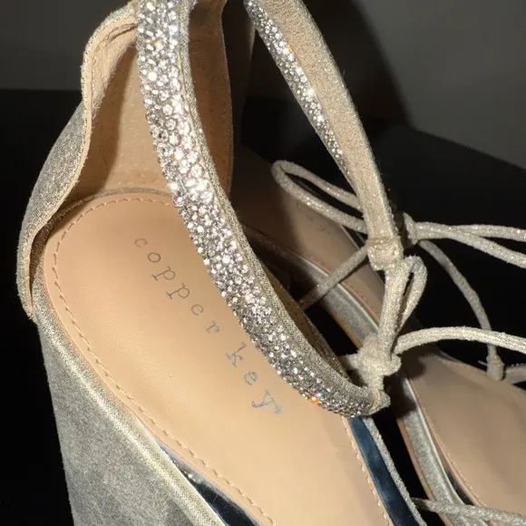 New COPPER KEY Dance Party RHINESTONE suede WOMEN'S Block Heel Sandals 9.5