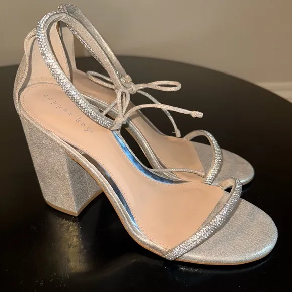 New COPPER KEY Dance Party RHINESTONE suede WOMEN'S Block Heel Sandals 9.5