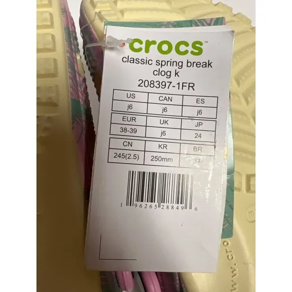 NEW! CROCS Pool Party Classic Spring Break Clog Shoes Women's Size 6 Jibbitz