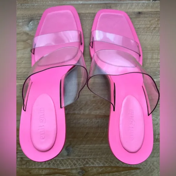 New CULT GAIA Vita Vinyl Stacked Heel Mules in Blossom Pink Size 39