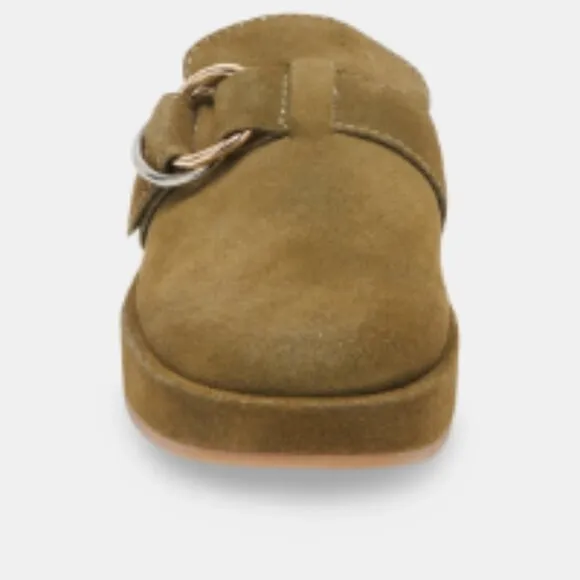 new DOLCE VITA astor plush flats clog shoes  in Olive Suede (252)