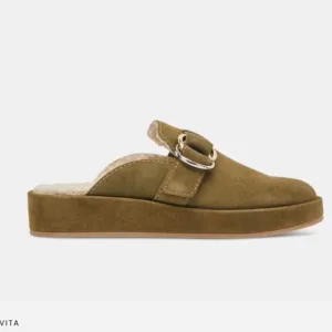 new DOLCE VITA astor plush flats clog shoes  in Olive Suede (252)
