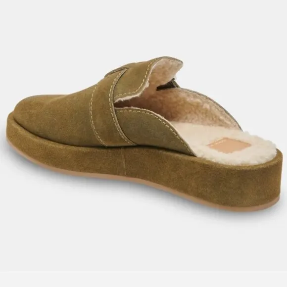 new DOLCE VITA astor plush flats clog shoes  in Olive Suede (252)