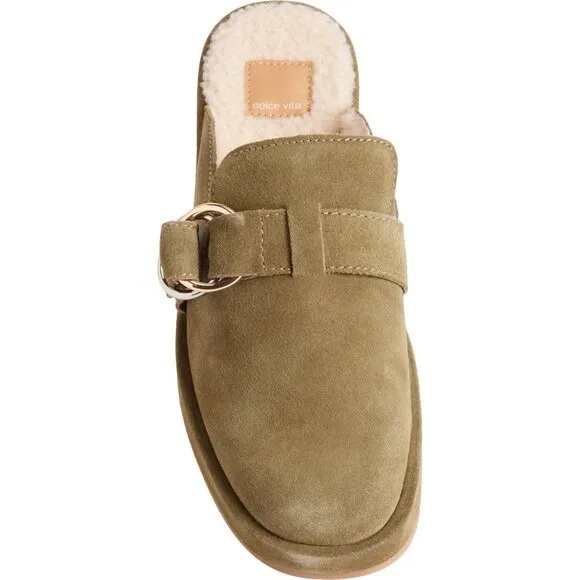 new DOLCE VITA astor plush flats clog shoes  in Olive Suede (252)
