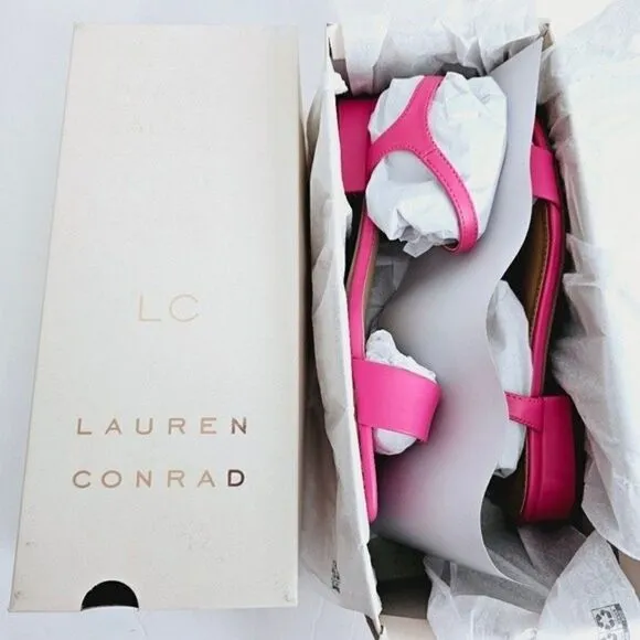New! Faux Leather Barbie Pink Block Heel Square Toe Sandals