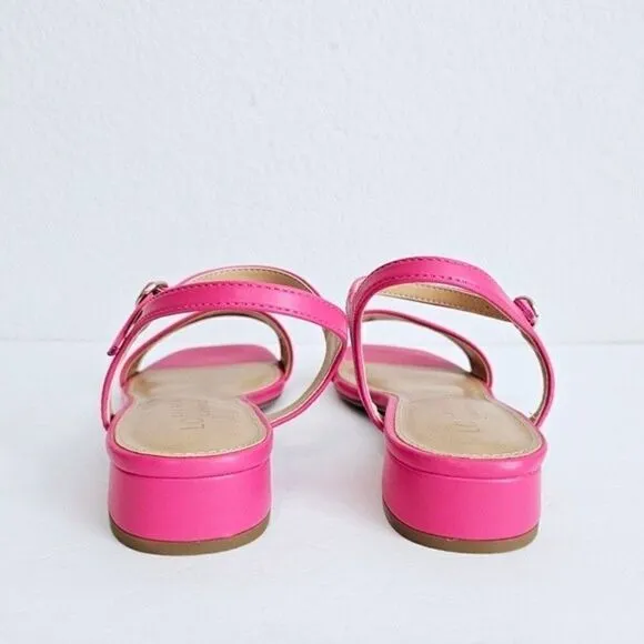 New! Faux Leather Barbie Pink Block Heel Square Toe Sandals