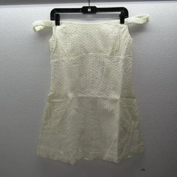 NEW FREE PEOPLE Women's Mini Dress Berry Kiss Embroidery Off Shoulder L Ivory