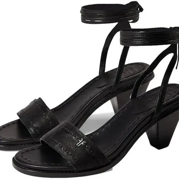 NEW FRYE Leather Estelle Ankle Tie Sandals black for women 567mn
