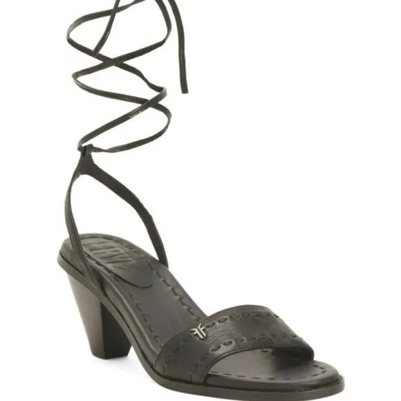 NEW FRYE Leather Estelle Ankle Tie Sandals black for women 567mn