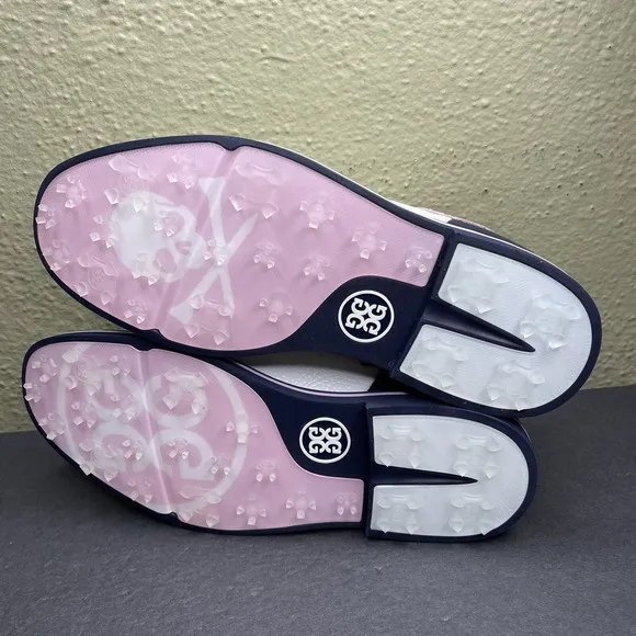 New G/Fore Quarter G Gallivanter Men Size 9.5 White Pink Navy Blue Golf Shoes G4