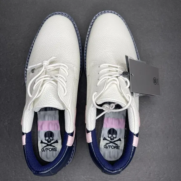 New G/Fore Quarter G Gallivanter Men Size 9.5 White Pink Navy Blue Golf Shoes G4