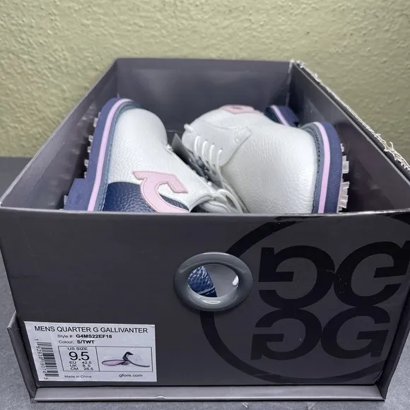 New G/Fore Quarter G Gallivanter Men Size 9.5 White Pink Navy Blue Golf Shoes G4