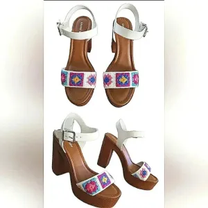 New Gianni Bini Women 9 Boho Spring Platform Flower Gypsy Hippie Sandals