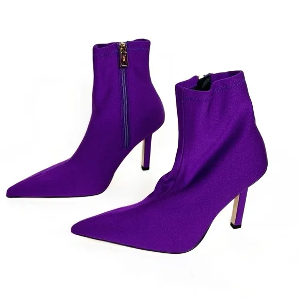 NEW Good American Purple Neoprene Stiletto High Heel Zip Designer Ankle Bootie