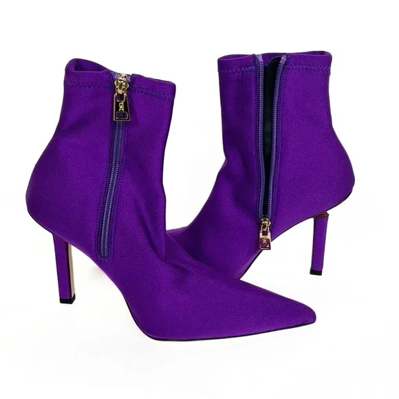NEW Good American Purple Neoprene Stiletto High Heel Zip Designer Ankle Bootie