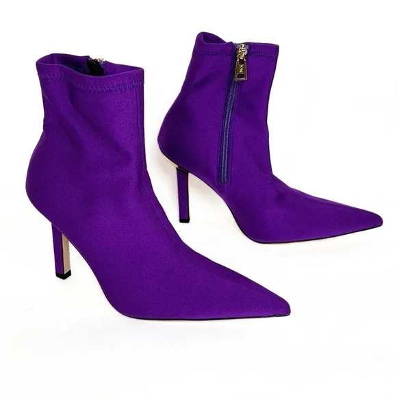 NEW Good American Purple Neoprene Stiletto High Heel Zip Designer Ankle Bootie