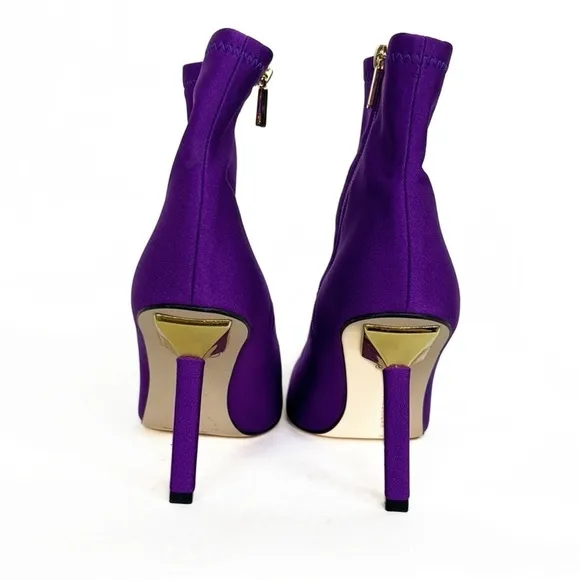 NEW Good American Purple Neoprene Stiletto High Heel Zip Designer Ankle Bootie