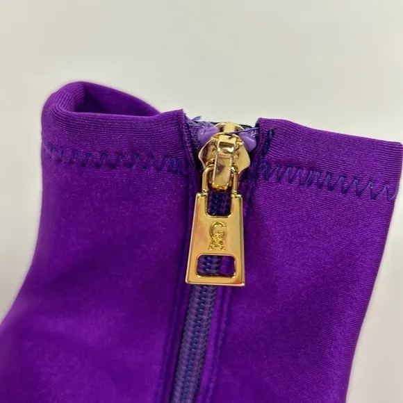 NEW Good American Purple Neoprene Stiletto High Heel Zip Designer Ankle Bootie