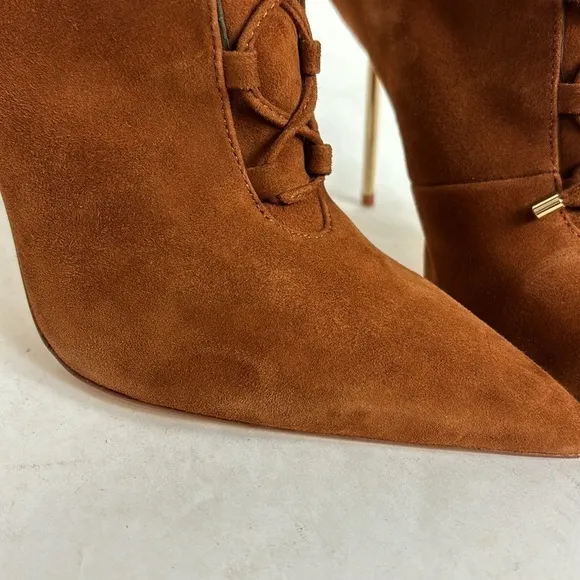 NEW Good American Rust Orange Suede Leather Lace Up Gold Stiletto High Heels