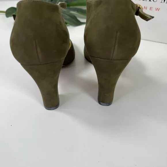 New Isaac Mizrahi Women's Olive Suede Ankle Strap Stiletto Heel Sandal Size 6.5B