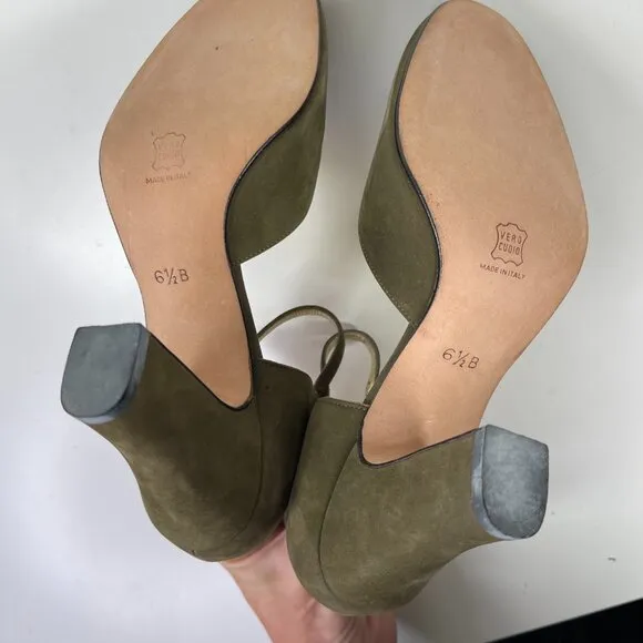New Isaac Mizrahi Women's Olive Suede Ankle Strap Stiletto Heel Sandal Size 6.5B