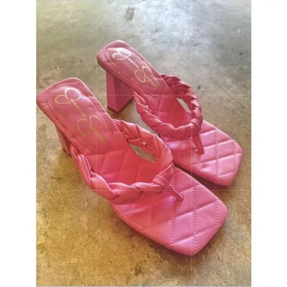 NEW Jessica Simpson Block Heel Thong Sandal Slide Braided Zaliye Barbie Pink 6.5