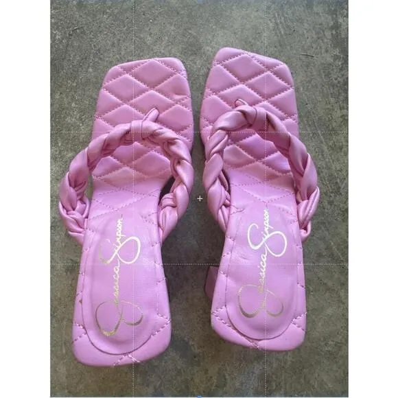 NEW Jessica Simpson Block Heel Thong Sandal Slide Braided Zaliye Barbie Pink 6.5