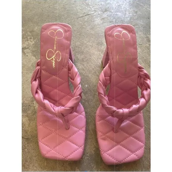 NEW Jessica Simpson Block Heel Thong Sandal Slide Braided Zaliye Barbie Pink 6.5