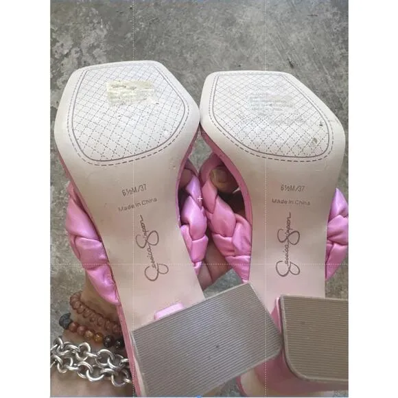 NEW Jessica Simpson Block Heel Thong Sandal Slide Braided Zaliye Barbie Pink 6.5