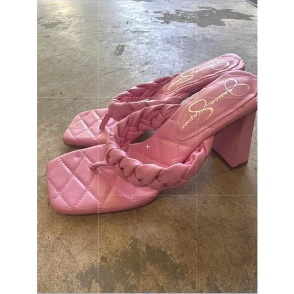 NEW Jessica Simpson Block Heel Thong Sandal Slide Braided Zaliye Barbie Pink 6.5