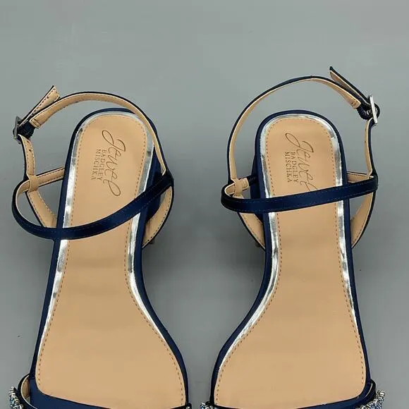 NEW Jewel Badgley Mischka Women’s Aaliyah Satin Sandals Navy Size 7.5
