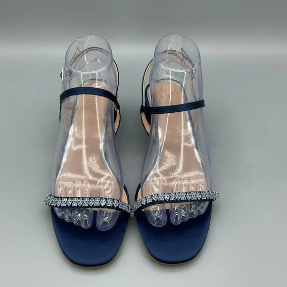 NEW Jewel Badgley Mischka Women’s Aaliyah Satin Sandals Navy Size 7.5