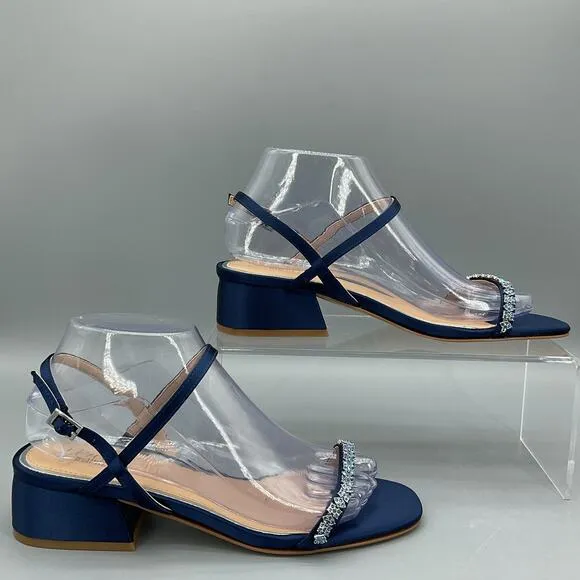 NEW Jewel Badgley Mischka Women’s Aaliyah Satin Sandals Navy Size 7.5