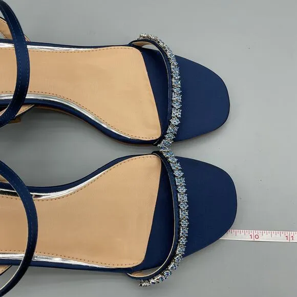 NEW Jewel Badgley Mischka Women’s Aaliyah Satin Sandals Navy Size 7.5