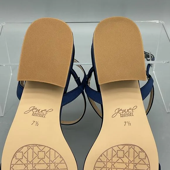 NEW Jewel Badgley Mischka Women’s Aaliyah Satin Sandals Navy Size 7.5