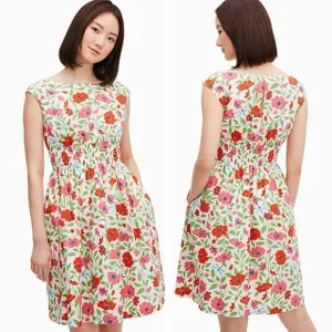 NEW kate spade Bold garden blooms Blaire‎ cotton dress, Cream, Size 4