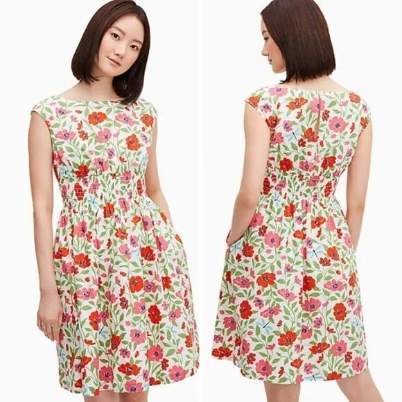 NEW kate spade Bold garden blooms Blaire‎ cotton dress, Cream, Size 4