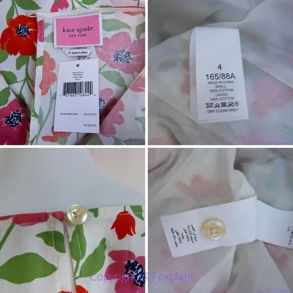NEW kate spade Bold garden blooms Blaire‎ cotton dress, Cream, Size 4