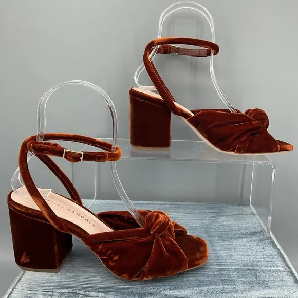NEW Leoffler Randall Women’s Fiamma Sienna Knot Mid-Heel Sandals Brown Size 5