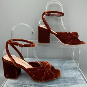 NEW Leoffler Randall Women’s Fiamma Sienna Knot Mid-Heel Sandals Brown Size 5
