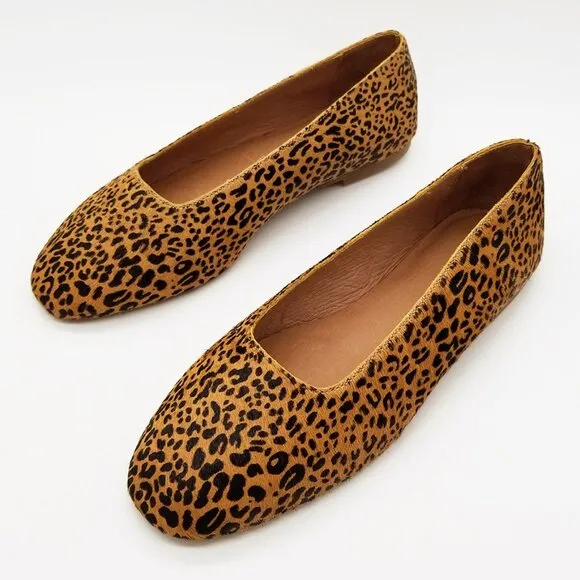 NEW Madewell The Cory Flat in Leopard Calf Hair Desert Dune Multi Size 6 $118
